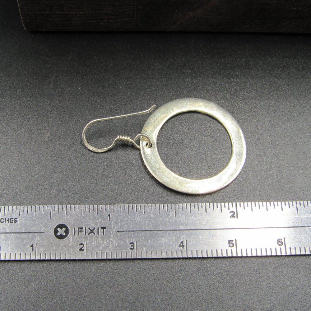 Sterling Silver Flat Circle Dangle Earrings Vinta… - image 4